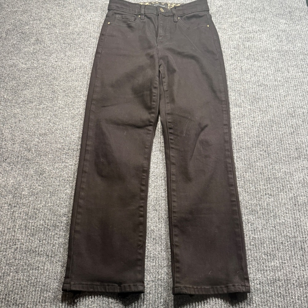 Risen Jeans Straight Leg Womens 3/26 Black Raw Hem Stretch Streetwear Denim